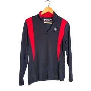 Ariat Womens Suntopper Navy Red Logo Quarter Zip Size Medium Equestrian
